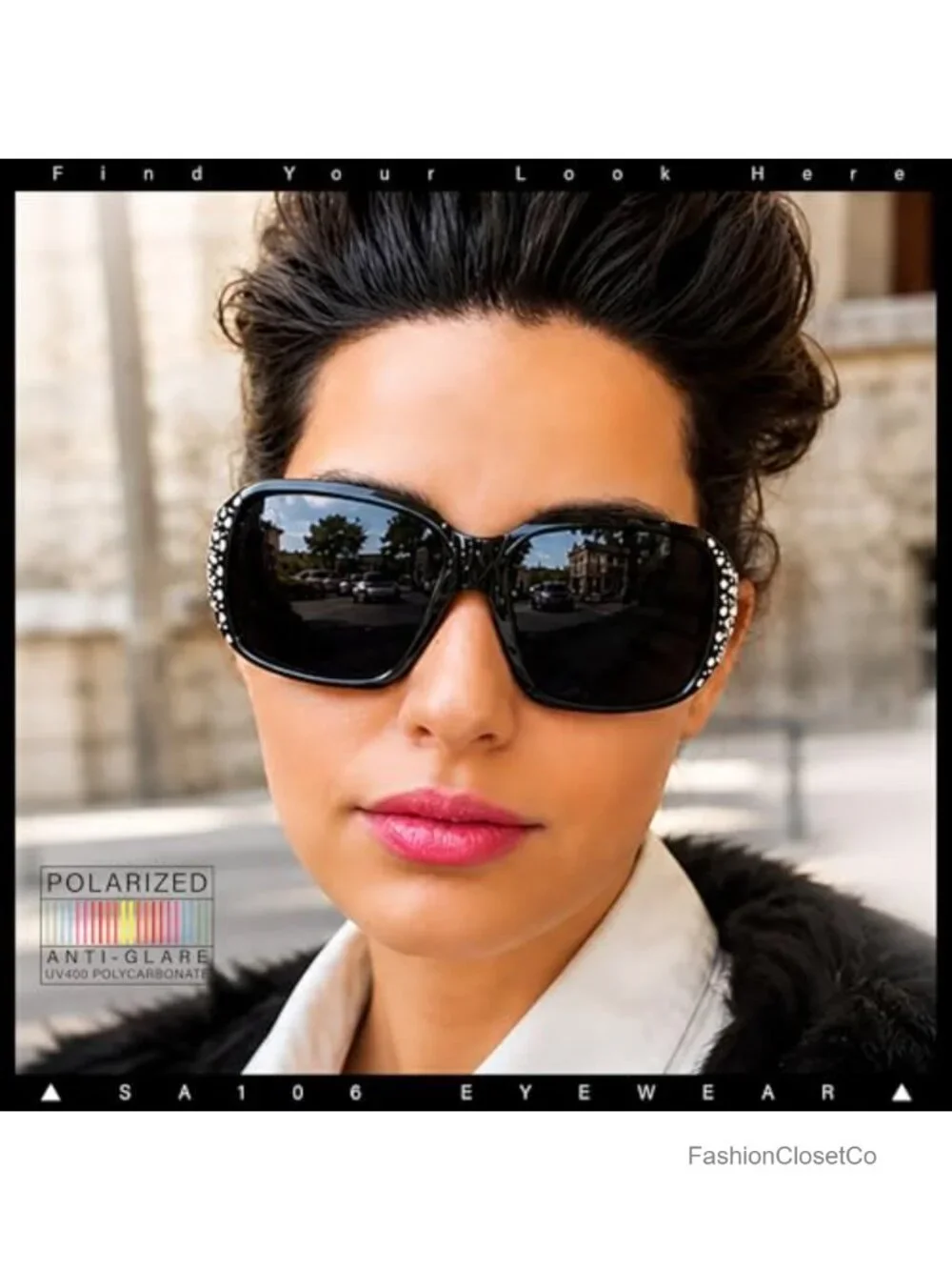 Oversized Rhinestone Bling Sparkling Polarized UV400 Sunglasses